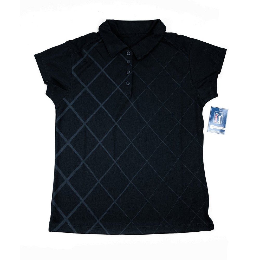 Hireko PGA Tour Women's Polo Shirt - Black Checkered - Large