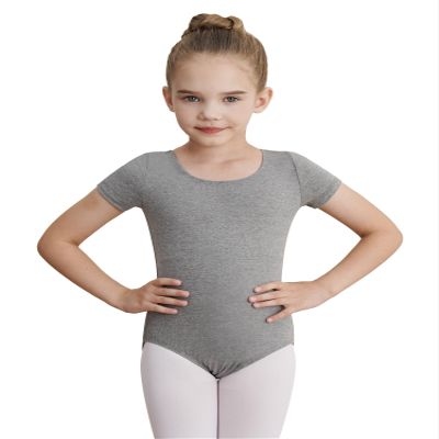WEGETIT Gymnastics Leotards for Girls Ballet Dance Toddler Leotard Short Sleeve Bodysuit (Gray, 2-4T)
