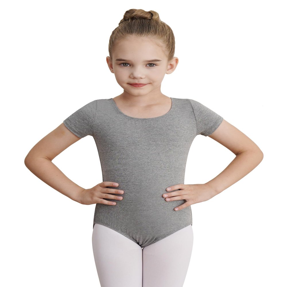 WEGETIT Gymnastics Leotards for Girls Ballet Dance Toddler Leotard Short Sleeve Bodysuit (Gray, 2-4T)