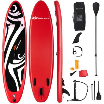 Goplus Inflatable Stand up Paddle Board Surfboard SUP Board with Adjustable Paddle Carry Bag Manual Pump Repair Kit Removable Fin for All Skill Levels, 6" Thick (Red, 11 FT)
