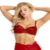 FEESHOW Women's Tribal Glitter Sparkle Belly Dance Beaded Sequined Bra Top for Rave Cabaret Party Red 38/85 view 2