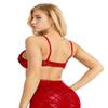 FEESHOW Women's Tribal Glitter Sparkle Belly Dance Beaded Sequined Bra Top for Rave Cabaret Party Red 38/85 view 4