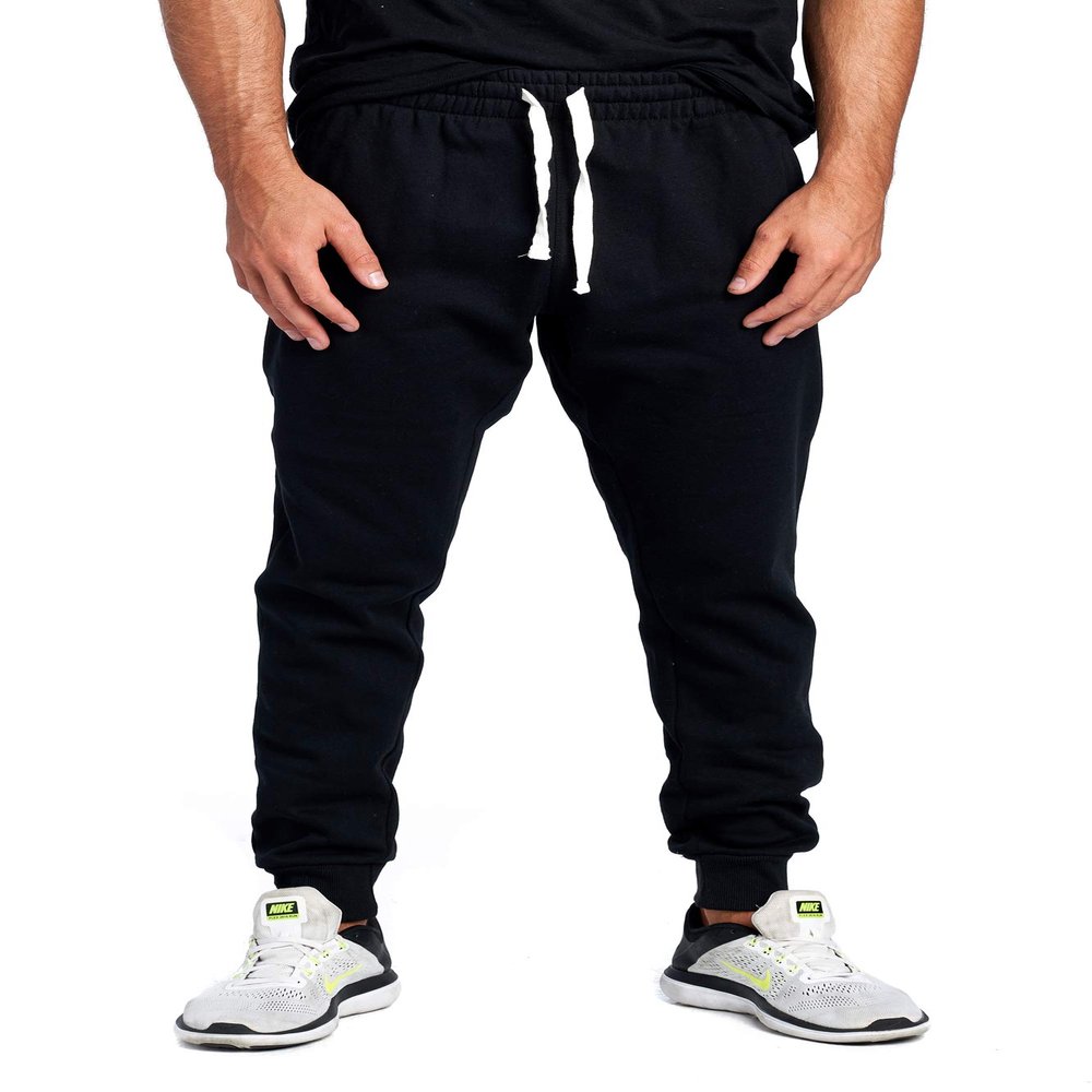 PROGO USA Men's Joggers Sweatpants Basic Fleece Marled Jogger Pant Elastic Waist (Medium, Black (Slanted Pocket))