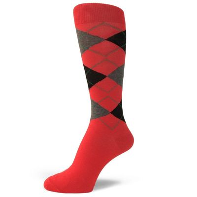 Spotlight Hosiery XL Extra Large Size Men's Groomsmen Gifts Wedding Argyle Dress Socks, Red/Charcoal Gray/Black, 14-16