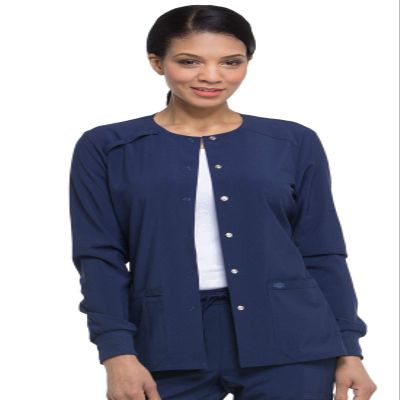 Dickies Scrub Jackets For Woman Snap Front Warm-up Jacket With 2 Pockets - DK305, XXS, Navy