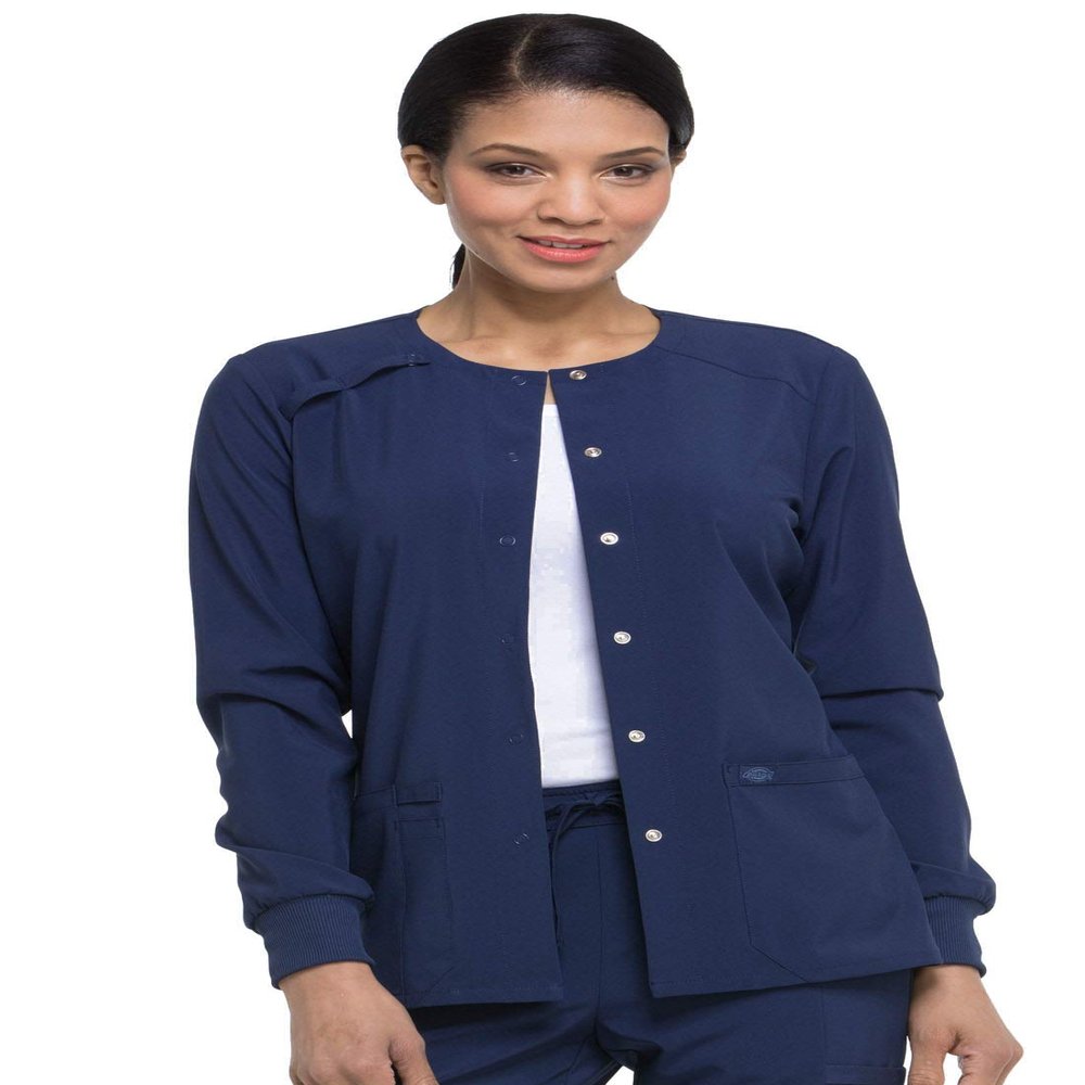 Dickies Scrub Jackets For Woman Snap Front Warm-up Jacket With 2 Pockets - DK305, XXS, Navy