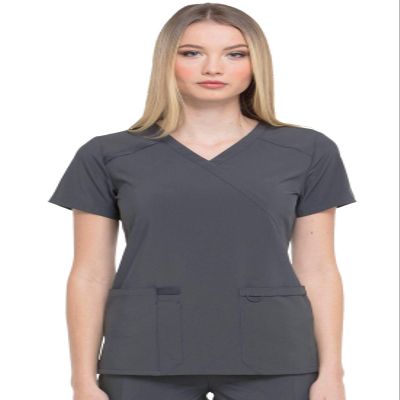 Dickies EDS Essentials, Mock Wrap Top Scrubs for Women with Four-Way Stretch and Moisture Wicking DK625, XL, Pewter