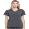 Dickies EDS Essentials, Mock Wrap Top Scrubs for Women with Four-Way Stretch and Moisture Wicking DK625, XL, Pewter view 1