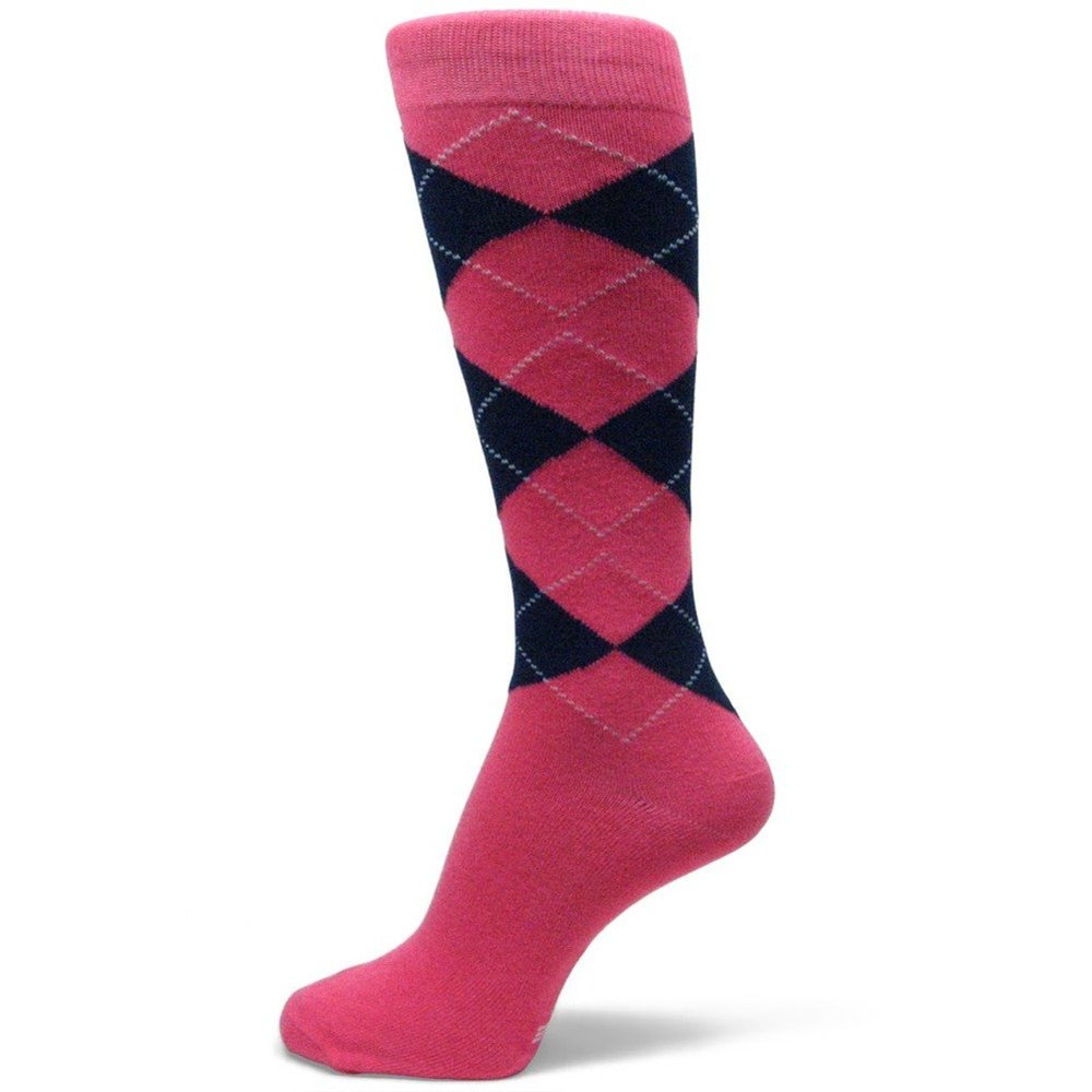 Spotlight Hosiery XL Extra Large Size Men's Groomsmen Gifts Wedding Argyle Dress Socks, Bright Pink/Navy, 14-16