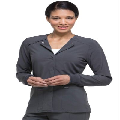 Dickies Scrub Jackets For Woman Snap Front Warm-up Jacket With 2 Pockets - DK305, XL, Pewter