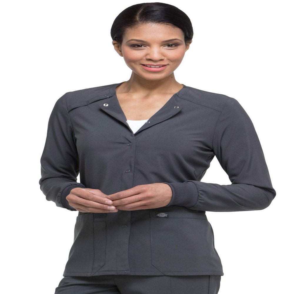 Dickies Scrub Jackets For Woman Snap Front Warm-up Jacket With 2 Pockets - DK305, XL, Pewter