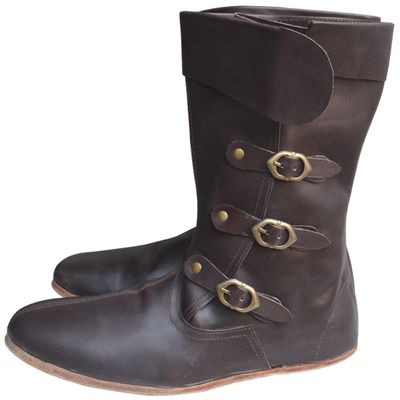 Medieval Leather Boots Long 3 Buckle Hobnail Leather Sole Shoe ABS (Brown, 9)