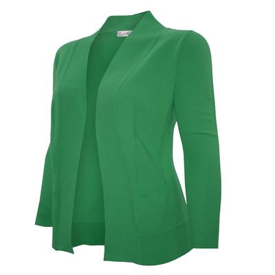 Cielo Women's Solid Basic Open Front Pockets Knit Sweater Cardigan Apple Green S