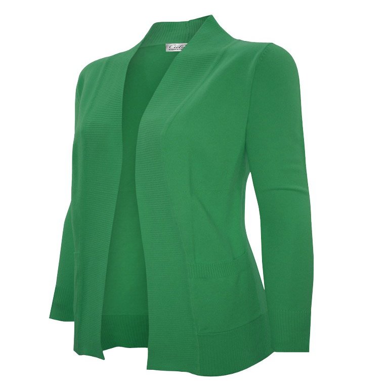 Cielo Women's Solid Basic Open Front Pockets Knit Sweater Cardigan Apple Green S