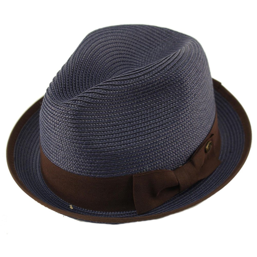Epoch Men's Classy Travel Crushable 2tone Derby Fedora Upturn Curl Brim Hat (as1, Alpha, s, m, Navy)