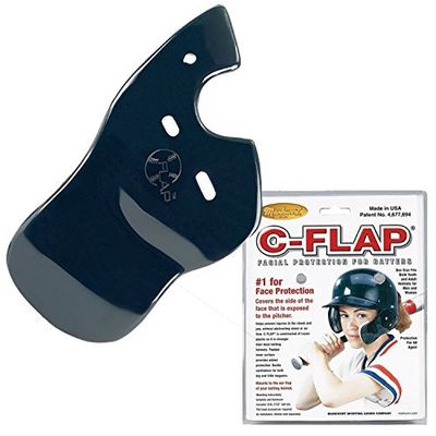 Baseball C-Flap Batter's Helmet Face Protection Guard Attachment (5 Colors for Left & Right Handed Hitters) (Navy, Left Handed Hitter)