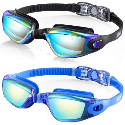 Aegend Swim Goggles, 2 Pack UV Protection, Adjustable, Anti Fog Swimming Goggles No Leaking Adult Men Women Youth, Bright Blue & Aqua