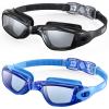 Aegend Swim Goggles, 2 Pack Flexible, Detachable, Mirrored Swimming Goggles No Leaking Adult Men Women Youth, Black & Light Blue view 1