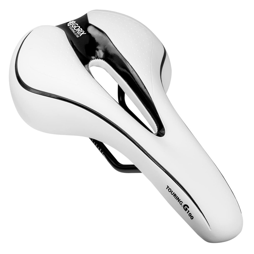 GORIX Bike Saddle Seat Comfortable Cushion with Rail Mountain Road Bicycle for Men and Women (GX-C19) (WhiteBlack)