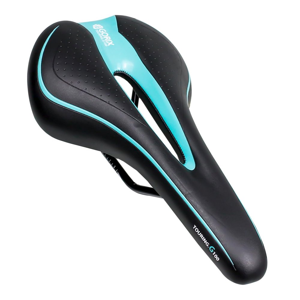 GORIX Bike Saddle Seat Comfortable Cushion with Rail Mountain Road Bicycle for Men and Women (GX-C19) (BlackCeleste)