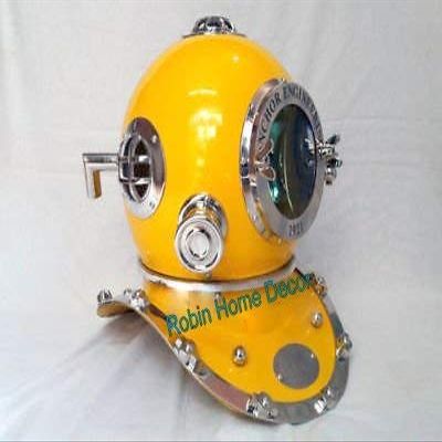 Robin Exports Antique Yellow Diving Helmet US Navy Anchor Engineering Divers Helmet Replica