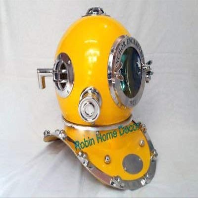 Robin Exports Antique Yellow Diving Helmet US Navy Anchor Engineering Divers Helmet Replica