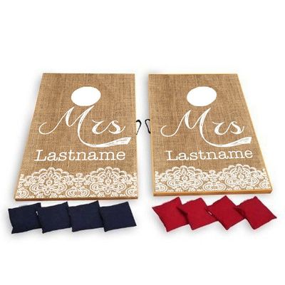 Custom Wedding Bag Toss Game  Mrs. and Mrs. Custom Wedding Cornhole - Rustic, Vintage Burlap Design