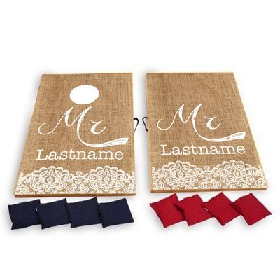 Custom Wedding Bag Toss Game  Mr. and Mr. Custom Wedding Cornhole - Rustic, Vintage Burlap Design