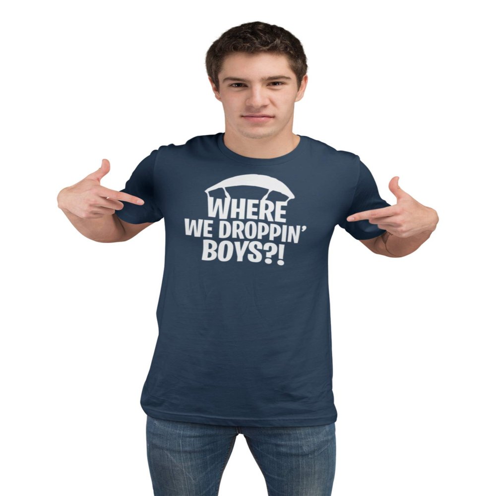 Go All Out Large Navy Blue Adult Where We Dropping Boys T-Shirt