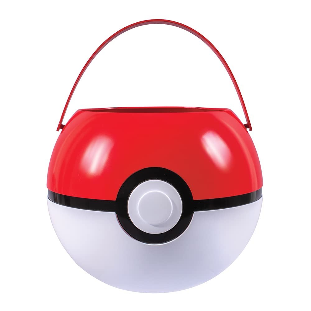 Disguise Pokeball Halloween Treat Pail, Official Candy Bucket Costume Accessory for Kids & Dcor, 7.5x7.5x11.4 inches