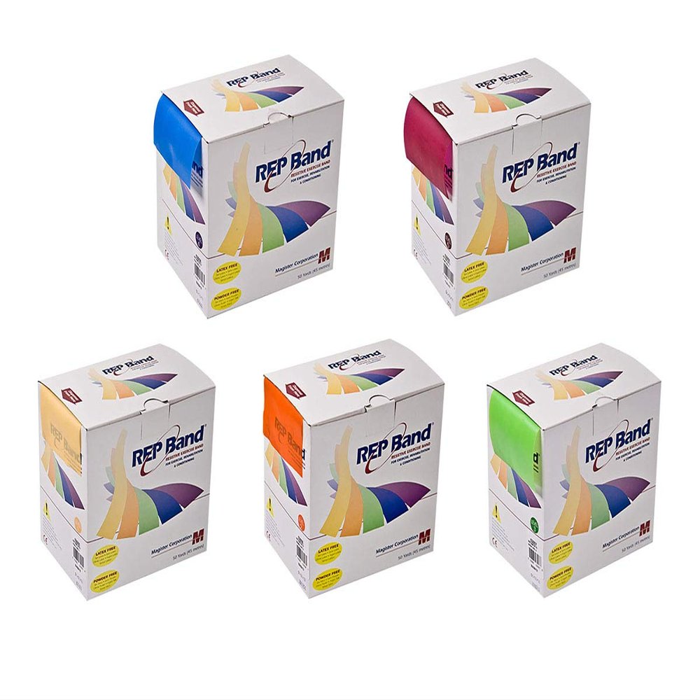 Rep Band Twin-Pak - Latex-Free - 100 Yard 5 Piece Set (2 X 50 Yard Boxes of Each Color: Peach, Orange, Lime, Blueberry, Plum) - 10-1915
