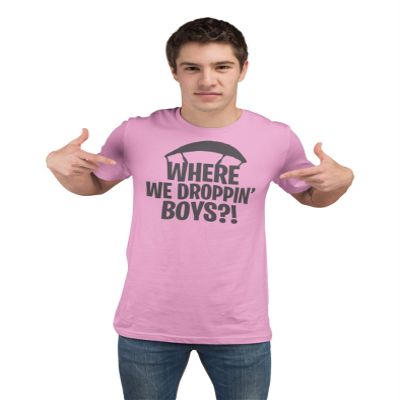 Go All Out Medium Pink Adult Where We Dropping Boys T-Shirt