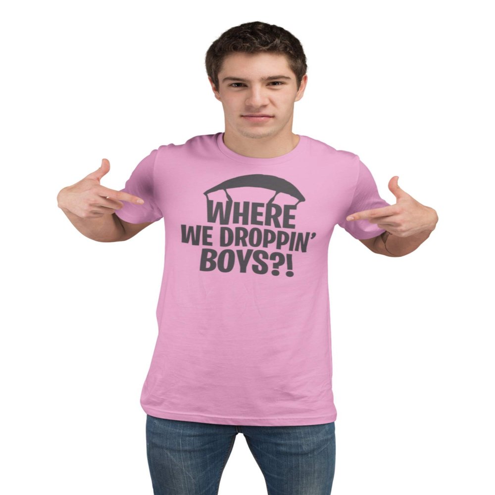 Go All Out Medium Pink Adult Where We Dropping Boys T-Shirt