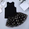Freebily Infant Baby Girls' Fancy First/1st Birthday Outfit Princess Racer-Back T-Shirt Tops with Polka Dots Tutu Skirt Black 3-4 view 2