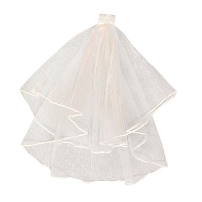 Drasawee Women Wedding 2 Tier Satin Edge Bat Type Elbow Length Veil With Comb Beige