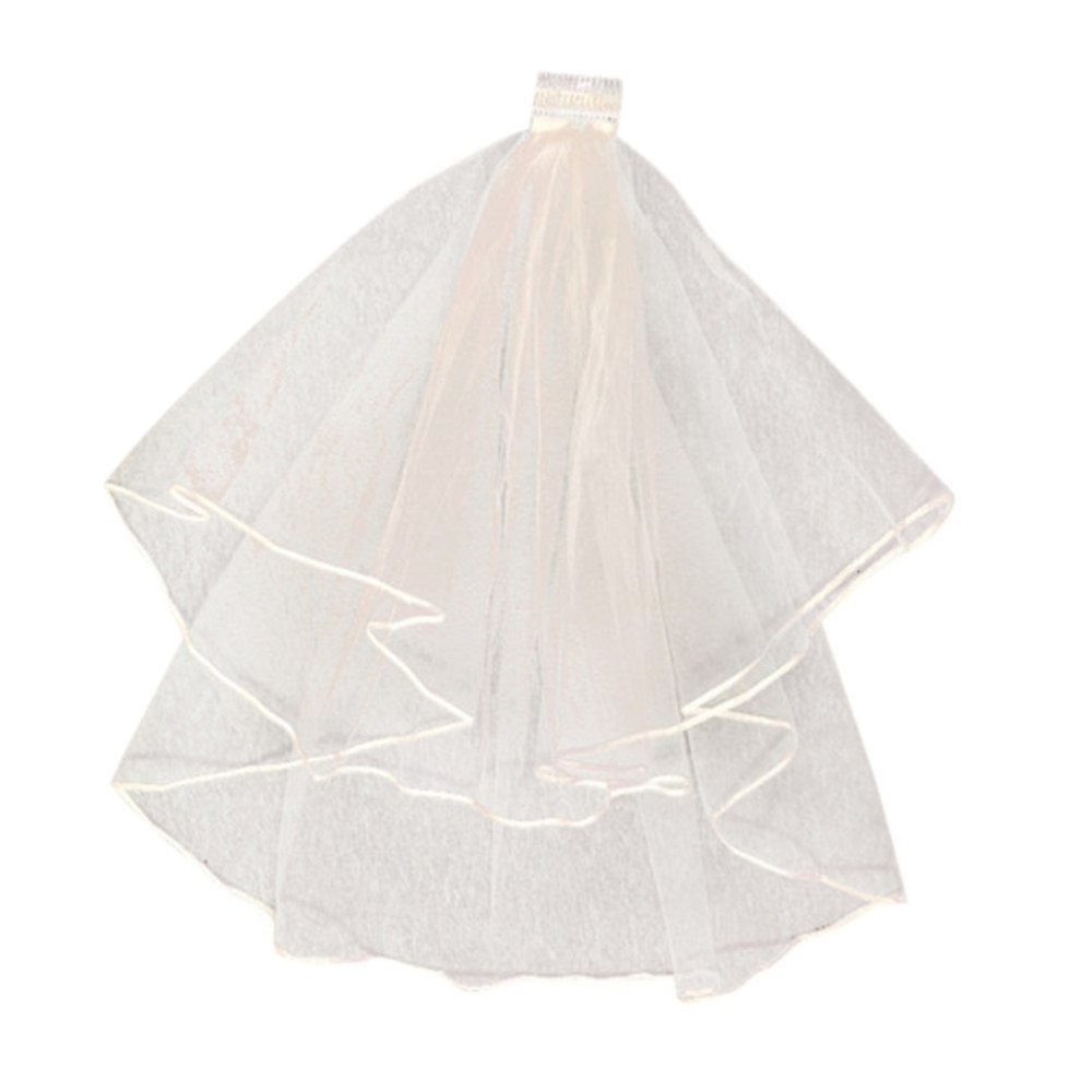 Drasawee Women Wedding 2 Tier Satin Edge Bat Type Elbow Length Veil With Comb Beige