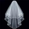 Drasawee Women Wedding 2 Tier Satin Edge Bat Type Elbow Length Veil With Comb Beige view 2