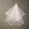 Drasawee Women Wedding 2 Tier Satin Edge Bat Type Elbow Length Veil With Comb Beige view 3