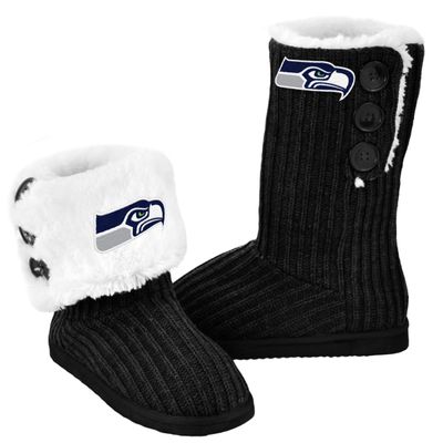 FOCO Seattle Seahawks Knit High End Button Boot Slipper Large