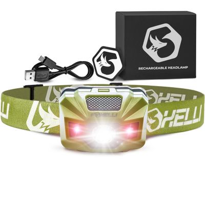 Foxelli USBCRechargeable LED Headlamp UltraLight 2.4oz & Bright180Lumens Red/White Light, 5Modes, IPX5 Waterproof, 40h Runtime for Trail Running, Camping, Hiking