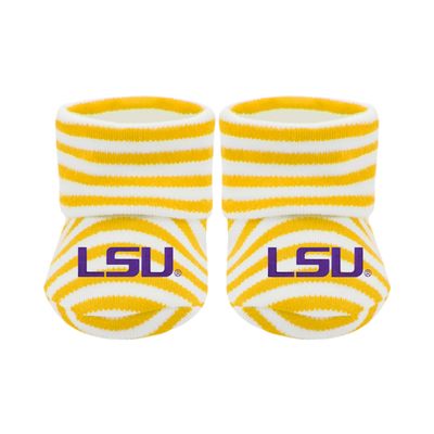 Creative Knitwear College Baby LSU Tigers Unisex Baby Bootie Sock - Embroidered Logo - Gold/White - Size Newborn - 6 Months