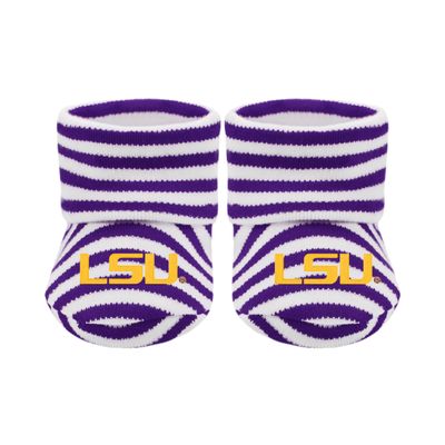 Creative Knitwear College Baby LSU Tigers Unisex Baby Bootie Sock - Embroidered Logo - Purple/White - Size Newborn - 6 Months
