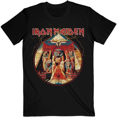 Iron Maiden T Shirt Powerslave Lightning Circle Band Logo Official Mens Black Size L