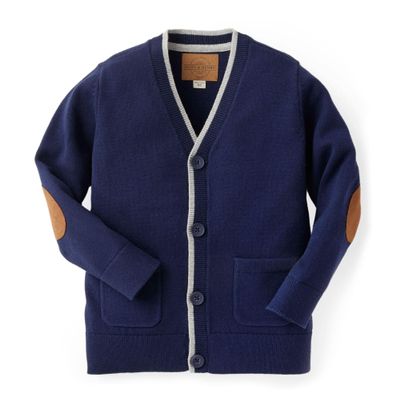 Hope & Henry Baby Boys' Organic Long Sleeve Tipped Cardigan Sweater, 6-12 Months, Navy with Light Gray