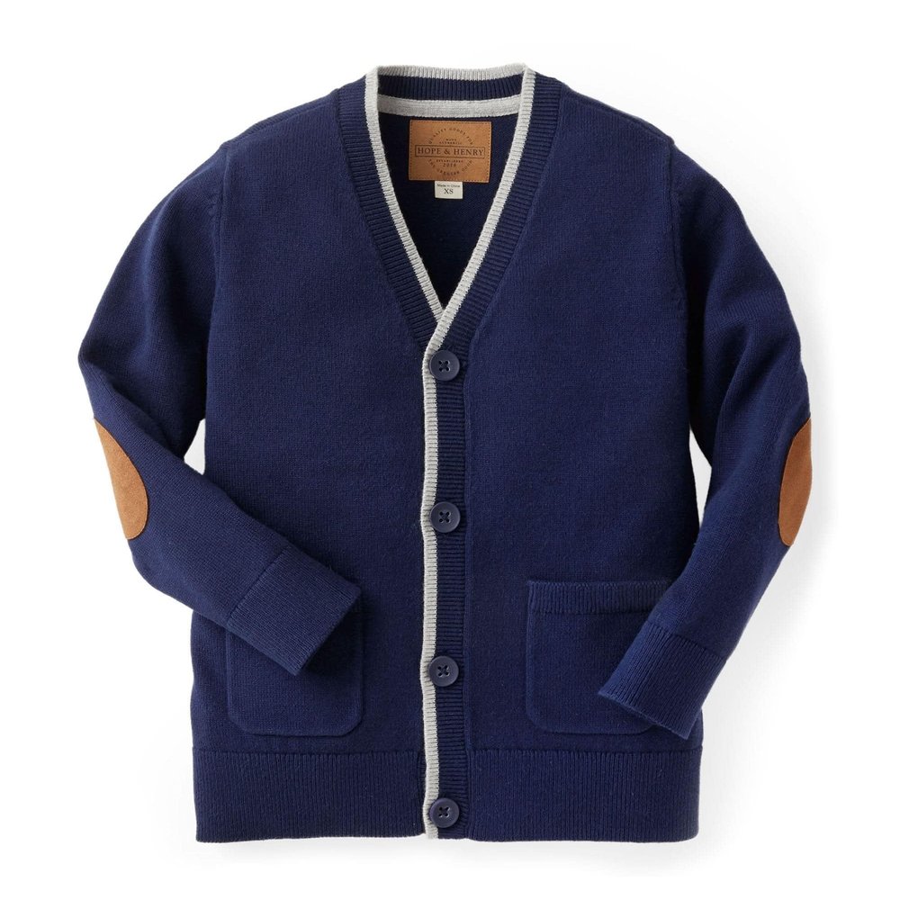 Hope & Henry Baby Boys' Organic Long Sleeve Tipped Cardigan Sweater, 6-12 Months, Navy with Light Gray