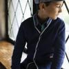 Hope & Henry Baby Boys' Organic Long Sleeve Tipped Cardigan Sweater, 6-12 Months, Navy with Light Gray view 2