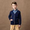 Hope & Henry Baby Boys' Organic Long Sleeve Tipped Cardigan Sweater, 6-12 Months, Navy with Light Gray view 3