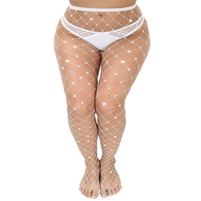 Hyperdim Sexy Jeweled Sparkly Diamond Fishnet Stockings High Waist Tights Shiny Rhinestone Sheer Pantyhose With Bling Crystals