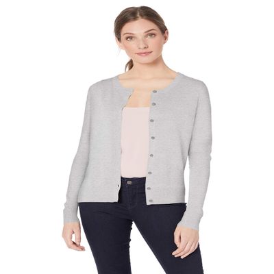 Amazon Essentials Women's Lightweight Crewneck Cardigan Sweater (Available in Plus Size), Light Grey Heather, Medium