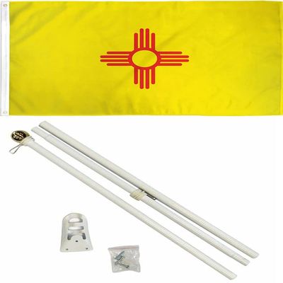 3x5 State of New Mexico Flag White Pole Kit Gold Ball Top 3x5 BEST Garden Outdor Decor polyester material FLAG PREMIUM Vivid Color and UV Fade Resistant